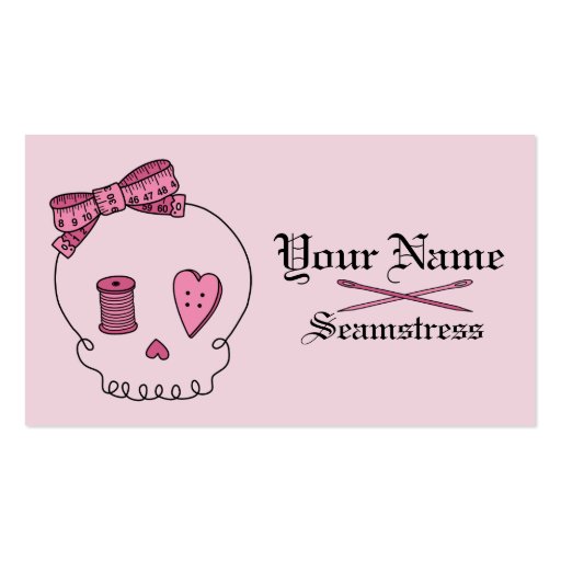 Sewing Skull (Pink Background) Business Cards