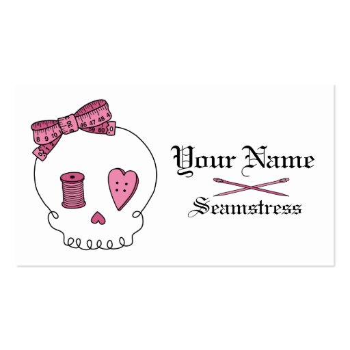Sewing Skull (Pink) Business Card Templates (front side)
