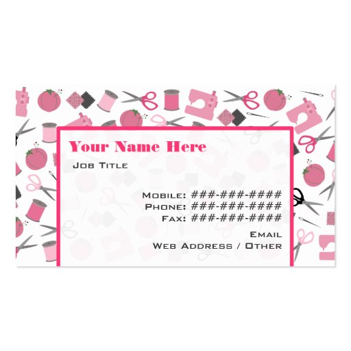Sewing Themed Business Card (Pink) (front side)