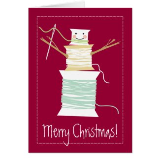 Sewing thread spools snowman Christmas holiday Card