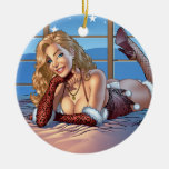 Sexiest Holiday Christmas Pinup Blond by Al Rio Christmas Tree Ornament