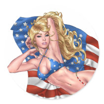 Sexy American Flag Bikini Pinup Girl by Al Rio stickers