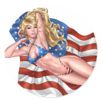 Sexy American Flag Bikini Pinup Girl by Al Rio stickers