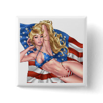 Sexy American Girl with Flag Bikini by Al Rio buttons by AlRioArt Sexy American Girl with Flag Bikini by Al Rio buttons