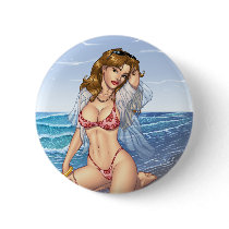 Sexy Bikini Beach Pinup Girl Art by Al Rio buttons