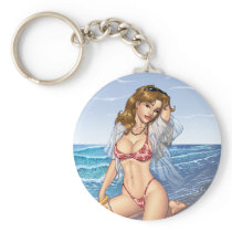 Sexy Bikini Beach Pinup Girl Art by Al Rio Key Chains