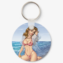 Sexy Bikini Beach Pinup Girl Art by Al Rio keychains
