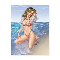 Sexy Bikini Beach Pinup Girl Art by Al Rio Post Card