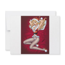 Sexy Blond Christmas Pin-up Customizable by Al Rio invitations by AlRioArt Sexy Blond Christmas Pin-up Customizable by Al Rio invitations