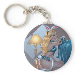 Sexy Blond Lingerie Bunny Pinup Girl by Al Rio Key Chains