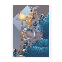 Sexy Blond Lingerie Bunny Pinup Girl by Al Rio Postcards
