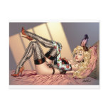 Sexy Blond Lingerie Girl with Feather by Al Rio Postcard