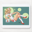 Sexy Blond Nurse, pulling up stockings by Al Rio mousepads by AlRioArt Sexy Blond Nurse, pulling up stockings by Al Rio mousepads