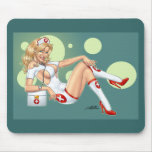 Sexy Blond Nurse, pulling up stockings by Al Rio Mouse Pad