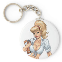 Sexy Blond School Girl Pin-up by Al Rio Key Chain