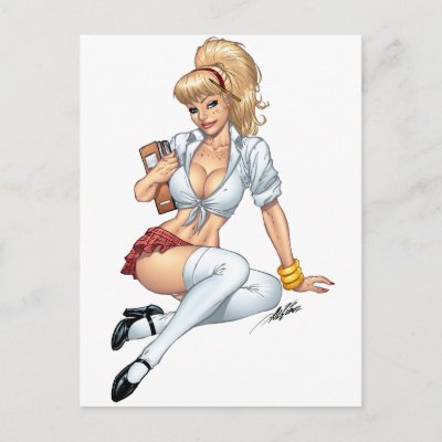Sexy Blonde School Girl Pin-up by Al Rio Post Card by AlRioArt