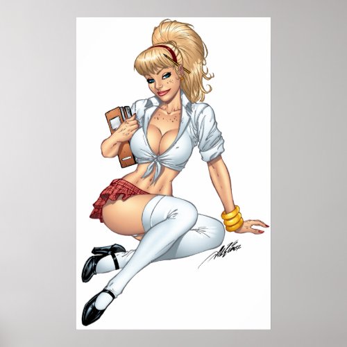 Sexy Blond School Girl Pin-up by Al Rio print