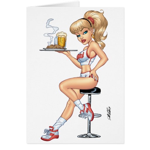 Sexy Blond Waitress Card or Menu by Al Rio