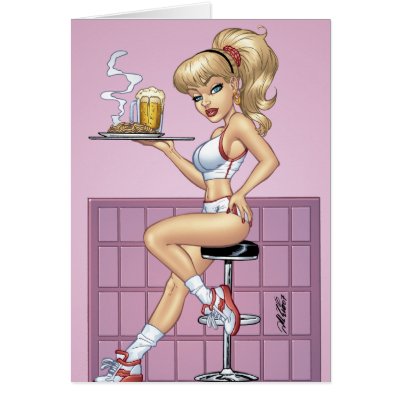 Sexy Blonde Waitress Customizable Pinup by Al Rio Greeting Cards by AlRioArt