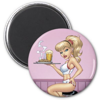 Sexy Blond Waitress Customizable Pinup by Al Rio Refrigerator Magnet by 