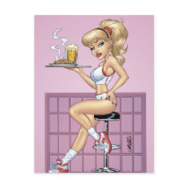 Sexy Blond Waitress Customizable Pinup by Al Rio postcards by AlRioArt Sexy Blond Waitress Customizable Pinup by Al Rio postcards