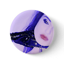 Sexy Blue Girl Pulling at Her Collar Buttons