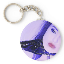 Sexy Blue Girl Pulling at Her Collar Key Chain