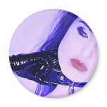 Sexy Blue Girl Pulling at Her Collar magnets