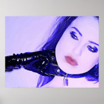 Sexy Blue Girl Pulling at Her Collar Print