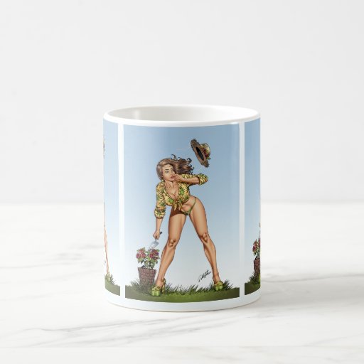 Sexy Brazil Girl Pinup Rose Gardening by Al Rio Mug