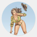 Sexy Brazil Girl Pinup Rose Gardening by Al Rio Round Stickers