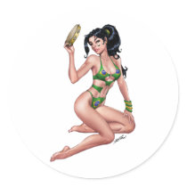 Sexy Brazilian Bikini Girl Pinup by Al Rio Round Stickers