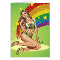 Sexy Brazilian Girl wearing  Brazil Flag + Rainbow Card