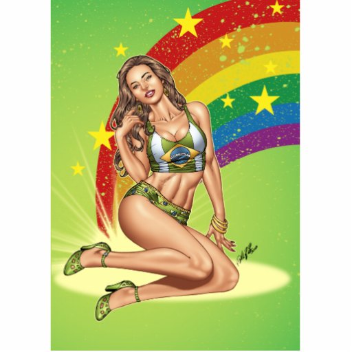 Sexy Brazilian Girl wearing  Brazil Flag + Rainbow Photo Sculptures