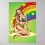 Sexy Brazilian Girl wearing  Brazil Flag + Rainbow Posters