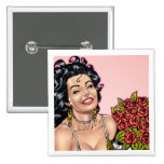 Sexy Brunette with Roses Square Button by Al Rio