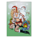 Sexy Christmas Pin-up Girl with Snowman by Al Rio Card