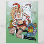 Sexy Christmas Pin-up Girl with Snowman by Al Rio Flyer Design