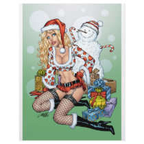 sexy, blond, pinup, pin-up, girl, woman, christmas, santa, hat, red, snow, man, snowman, al rio, Letterhead with custom graphic design