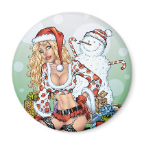 Sexy Christmas Pin-up Girl with Snowman by Al Rio magnets by AlRioArt Sexy Christmas Pin-up Girl with Snowman by Al Rio magnets