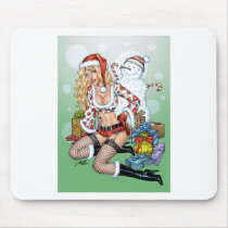 Sexy Christmas Pin-up Girl with Snowman by Al Rio mousepads by AlRioArt Sexy Christmas Pin-up Girl with Snowman by Al Rio mousepads