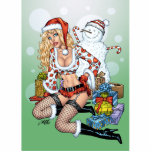 Sexy Christmas Pin-up Girl with Snowman by Al Rio Acrylic Cut Out