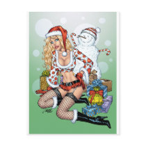Sexy Christmas Pin-up Girl with Snowman by Al Rio postcards by AlRioArt Sexy Christmas Pin-up Girl with Snowman by Al Rio postcards