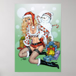Sexy Christmas Pin-up Girl with Snowman by Al Rio Print