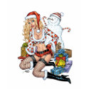 Sexy Christmas Pin-up Girl with Snowman by Al Rio t-shirts