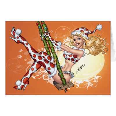 Sexy Christmas Pinup Girl on Swing by Al Rio cards