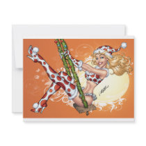 Sexy Christmas Pinup Girl on Swing by Al Rio invitations