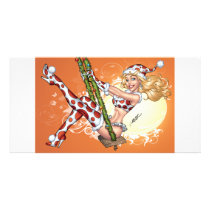 Sexy Christmas Pinup Girl on Swing by Al Rio photo cards