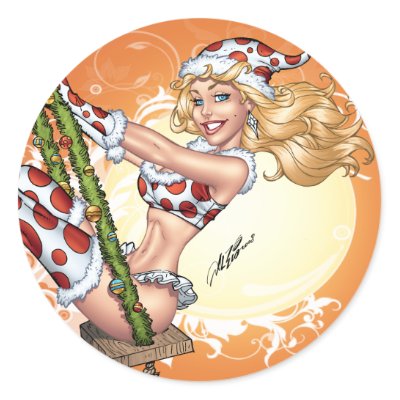 Sexy Christmas Pinup Girl on Swing by Al Rio stickers