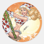 Sexy Christmas Pinup Girl on Swing by Al Rio Round Stickers